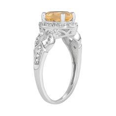 Add some sparkle to your style with this citrine and diamond accent ring. Click on this JEWELRY & WATCHES GUIDE to learn about fit, styles, materials and more!RING DETAILS Width: 10.60 mm Metal: sterling silver Plating: rhodium Finish: polished STONE DETAILS Stone type: genuine citrine Shape: oval Setting: prong Diamond weights are approximate. Diamond total weights may vary between .01 and .08 ct. Some diamonds have fewer than 17 facets.Diamond equivalent carat (ct.) Total Weight (T.W.) represe Classic Birthstone Ring With Gemstone Accents, Classic Diamond Ring With Gemstone Accents For Promise, Formal Rings With Round Gemstone Accents, Classic Rings With Gemstone Accents For Anniversary, Classic Anniversary Rings With Gemstone Accents, White Gold Citrine Jewelry With Center Stone, Classic Topaz Ring With Diamond And Gemstone Accents, Classic Topaz Ring With Gemstone Accents For Promise, White Gold Birthstone Ring With Gemstone Accents