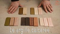 a person's hands are shown next to different colors of wood