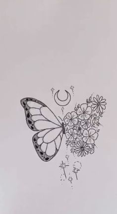 a drawing of a butterfly with flowers on it