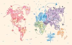 the world map is drawn in different colors