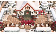 an aerial view of a christmas themed house