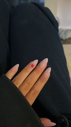 Valentine’s Nails￼, French Acyrilics Nails, White French Tip Nails With Red Design, Natural Nails With Stars, Nails St Valentin, Swedish Nails, Nails With Red Stars, Scandi Nails, Red Stars Nails