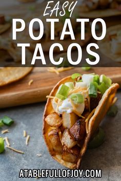 an easy potato tacos recipe with text overlay