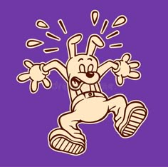 a cartoon bunny jumping up in the air with his arms outstretched and legs spread out