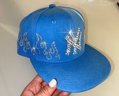 New York Yankees hat, Bling Hat, Crystal cap, custom baseball hat, funny baseball cap by TWOICY on Etsy Rhinestone Fitted Cap, New Yankees Cap, Custom Yankee Hat, Customized Fitted Hats, Bedazzled Hats Baseball Caps, Custom Clothes Streetwear, New York Yankees Hat Outfit, Custom Hat Ideas, Purple Fitted Hat