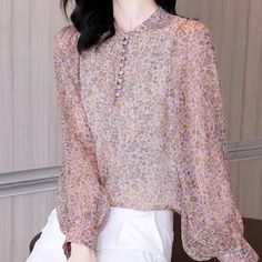 SPECIFICATIONS Office Lady Broken Flower Stand Collar Shirt Women's Clothing Long Sleeve Spring Autumn New Korean Vintage Button Spliced Blouse Brand Name: Gefevoqe Style: Office Lady Elasticity: Non Strech Origin: Mainland China CN: Fujian Fabric Type: Chiffon Material: POLYESTER Pattern Type: Print Fit Type: LOOSE FIT Thickness: midweight Clothing Length: regular Decoration: Button Shirts Type: BLOUSES Dress Patterns: Pullover Fabric content: 96% and above Collar: stand Sleeve Style: regular S Blouse Dress Pattern, Dresses Korean Style, Stand Collar Shirt, Button Shirts, Chiffon Flowers, Flower Stand, Chiffon Material, Vintage Button, Style Office