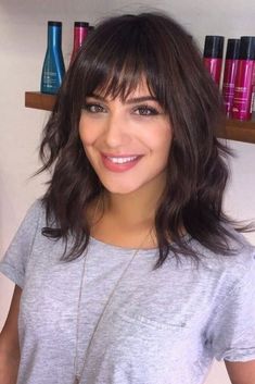 Bangs Style, 16 Inch Hair, Medium Length Hair With Bangs, Long Shag Haircut, Hair Bangs, Shoulder Length Hair Cuts, Shag Haircut, Haircuts With Bangs, Shoulder Length Hair