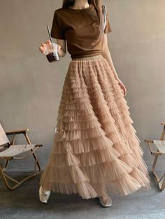 Tingfly Women Runway Fashion Layered Ruffles High Quality Mesh Sheet Midi Long A Line Skirts Casual Tulle Skirt Outfit, Ruffle Tulle Skirt, Tool Skirt, Long Silk Skirt, Skirt Waistband, Tulle Skirts Outfit, Long A Line Skirt, Women's Runway Fashion, Black Pleated Mini Skirt