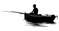 a man sitting in a boat on the water with his fishing rod royalty images and illustrations