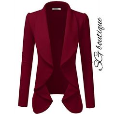 New Burgundy Wine Red Waterfall Blazer. Poly Spandex Material. Boho Western Hippie Coastal Farmhouse French Vintage Victorian Y2k Pearlcore Anthropologie Beach Professional Madwell Lace Christmas Whbm 90's Travel Tie Dye Yellowstone Office Holiday Resort Summer New Years Luxury Shabby Chic Aesthetic Minimalist Girly Rustic Club Weekend Hiking Classy Easter Maximalist Friends And Lovers Preppy Date Night Vibe Tropical Preppy Cruise Gypsy Spell Flirty Winter Wedding Anthropologie Formal Revolve Gi Business Casual Blazer, Blazer For Women, Open Blazer, Plus Size Blazer, Stylish Blazer, Blazer Jackets For Women, Lightweight Blazer, Lapel Blazer, Open Front Blazer