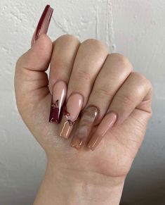 Nail ideas 19 Birthday Nails, Fall Birthday Nails, Fall Nails Long, Aesthetic Fall Nails, College Nails, Almond Acrylic Nails Designs, Brown Acrylic Nails, Grunge Nails, Work Nails