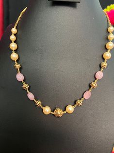 Buy Nakshi Gold Beads Pink Beads Mala/ 19' Inches Long /gold Finish Beads Mala Trendy 1 Line Beads Necklace/only One Haram/premium Quality. Online in India - Etsy Gold Pearl Beaded Chain Beads, Gold Pearl Beaded Chain, Gold Pearl Necklace With Colorful Beads, Festive Beaded Necklaces With Round Beads, Adjustable Pearl Necklace With Round Beaded Chain, Gold Pearl Beaded Necklaces With Colorful Beads, Adjustable Pearl Necklace With Beaded Chain, Elegant Oval Beads With Beaded Chain, Elegant Necklaces With Oval Gold Beads