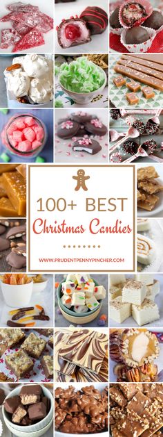 a collage of christmas cookies and desserts with the words, 100 + best christmas candies