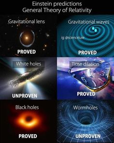 four different types of black holes in the sky with caption that reads, ` general theory '