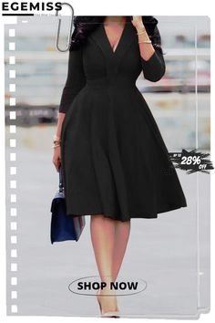 Black Casual Solid Patchwork V Neck A Line Dresses Long Sleeve A Line Dress, Elegant Casual Dress, Line Dresses, A Line Dresses, V Neck Midi Dress, Elegant Dresses For Women, Black Long Sleeve Dress, Hip Dress, Line Dress