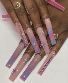 Long Nails Design 2024, Acrylic Toe Nails, Punk Nails, Colored Acrylic Nails, Nails Design With Rhinestones, Glow Nails