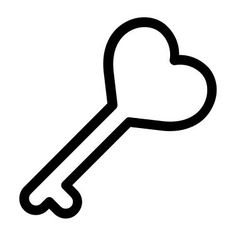 a black and white image of a key with a heart shape on the end of it