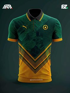 the green and yellow jersey is designed to look like it has an intricate pattern on it