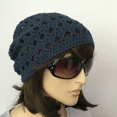 Women Crochet Summer Hat Women Summer Slouchy Beanie in Indigo | Etsy Navy Casual Beanie Hat, Casual Blue Beanie, Blue Casual Beanie One Size, Blue Casual Beanie One Size Fits Most, Blue Casual Beanie, Casual Blue Beanie, One Size Fits Most, One Size Blue Beanie Cap, Blue One Size Beanie Hat, Slouchy Cotton Beanie For Winter