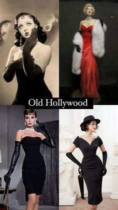 old hollywood fashions from the past and present are featured in this collage with caption