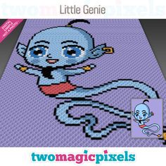 a cross stitch book with an image of a blue cartoon character on the front cover