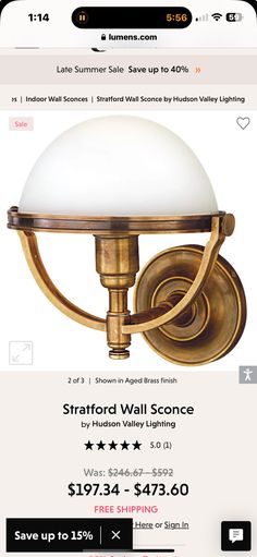 an advertisement for a wall light with price tags on it and prices below the product