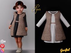 The Sims Resource - Piper - Corduroy dress and fur vest Winter Outfits Sims 4, Ts4 Coat Cc, Sims 4 Fur Jacket, Ts4 Fur Coat, Sims 4 Tolder Cc Clothes, Sims 4 Toddler Winter Clothes, Sims Family, Sims 4 Toddler Clothes, Kids Winter Outfits