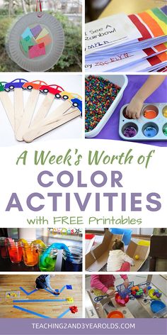 a collage of colorful activities with text overlay that reads, a week's worth of color activities with free printables