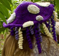 This handmade Lavender Dreams Wisteria Mushroom hat is decorated with wisteria-like curly-q's for flower loving mushroom fae everywhere. Mushroom Fae, Purple Pikmin, Crochet Cosplay, Bday List, Funky Hats, Mushroom Hat, Crochet Things, Crochet Needles, Costume Hats