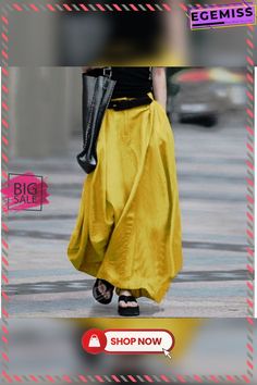 Spring and Autumn Solid Cotton Bust A-word Long Skirt Linen Casual Solid Yellow Skirt, Casual Wide Leg Yellow Skirt, Casual Yellow Wide Leg Skirt, Yellow Solid Color Skirt For Summer, Skirt Linen, Spring And Autumn, Cotton Style, Long Skirt, Womens Bottoms