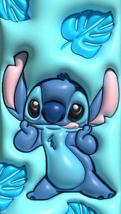 an image of a cartoon character with blue leaves on the back and one eye open