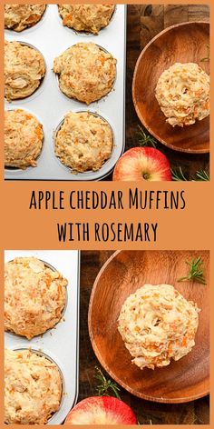 apple cheddar muffins with rosemary on top