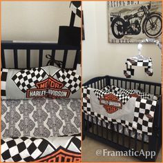 a baby crib bedding set with harley davidson designs