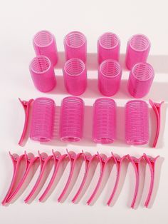 Pink  Collar    Rolos de cabelo Embellished   Acessórios  de beleza Gift Wishlist Hair Styling Tools, Roller In Hair, Pink Hair Tools, Pink Hair Rollers, Rollers In Hair, Diy Hair Styles, Best Hair Tools, Koleksi Makeup, Hair Tool Set