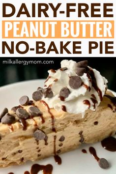 a slice of no bake peanut butter pie on a plate