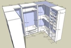 an open cabinet is shown with measurements for the door and shelves in it, including one section