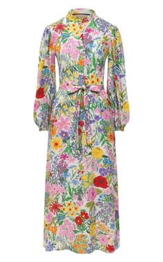 GucciFloral-Print Silk Dress - Runway Catalog Multicolor Printed Midi Dress For Garden Party, Feminine Multicolor Midi Dress For Garden Party, Multicolor Print Midi Dress For Spring Garden Party, Feminine Multicolor Floral Print Midi Dress, Multicolor Print Dress For Garden Party, Floral Print Multicolor Dress For Garden Party, Feminine Multicolor Floral Midi Dress, Silk Floral Print Dress For Garden Party, Silk Floral Dress For Garden Party