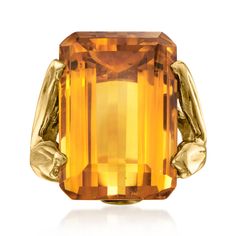 Ross-Simons - C. 1960 Vintage 20.50 Carat Citrine Ring in 14kt Yellow Gold. Size 7. C. 1960. Shine like the sun when donning this Estate collection cocktail ring! A 20.50 carat rectangular emerald-cut citrine beams its warm hue within a chic split band with leaf-like prongs. Utterly stunning, you'll never want to take this piece off. Crafted in 14kt yellow gold. 7/8" wide. Citrine ring. Exclusive, one-of-a-kind Estate Jewelry. Citrine birthstones are the perfect gift for November birthdays. Antique Jewelry Rings, Ring Pictures, Art Deco Interior, Cocktail Ring, Cocktail Rings, Emerald Cut, Estate Jewelry