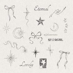 an ink drawing of different stars and ribbons