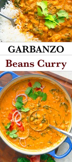 two pictures with different types of food in them and the words garbanzo beans curry