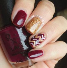 12 Thanksgiving Nail Art Ideas: Maroon Chevron Thanksgiving Nails http://diyfashion.about.com/od/holidaysandcelebrations/ss/10-Thanksgiving-Nail-Art-Ideas_5.htm Designing Nails, Chevron Nail Art, Nails Autumn, Unghie Nail Art, Chevron Nails, Fall Nail Art Designs, Burgundy Nails