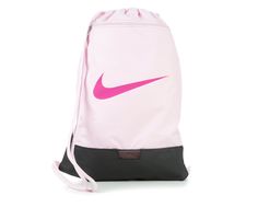 Take on your day in organized style with this durable Nike® drawstring bag! Whether you're off to practice or the gym, the Brasilia Gymsack can carry everything you need from shoes to a change of clothes. 100% polyester construction and lining, Large main compartment with drawstring closure, Interior divider for organized storage, Exterior pocket with zipper closure, Approx. 19 inch H x 13 inch W when laid flat, Signature Swoosh® logo and Nike® branding details | Nike Brasilia Gymsack Drawstring Functional Pink Gym Bag For Sports, Casual Pink Gym Bag For Daily Use, Casual Pink Gym Bag, Casual Pink Gym Bag For Sports, Casual Pink Backpack Gym Bag, Casual School Bags With Functional Drawstring, Casual School Bag With Functional Drawstring, Nike Black Backpack For Gym, Nike Black Gym Backpack