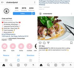 two screenshots of food on the left and right sides of each screen, one showing an instagram