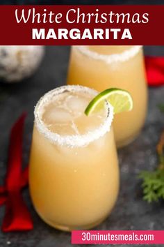 two glasses filled with white christmas margarita