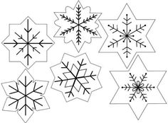 snowflakes are shown in black and white, with the outlines on them