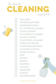 Cleaning Routine: House Cleaning Supplies List Essential Cleaning Supplies Checklist, Home Cleaning Supplies List, Standard Cleaning Checklist, Whole House Organization Plan, House Cleaning Supplies List, Basic Cleaning Supplies List, Cleaning House Tips, Cleaning Supply Checklist, Cleaning Essentials List