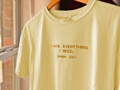 "The LORD is my shepherd; I have everything I need." Psalm 23 Embroidered Christian T-Shirt This embroidered t-shirt is meant to be a reminder of Psalm 23:1. We can be completely satisfied in God! Color: Banana Yellow tee Fit: Unisex, fits true to size Sizing: S,M,L,XL (other sizes available upon request) Material: Comfort Colors (see more info below) * 100% ring-spun cotton * Fabric weight: 6.1 oz/yd² (206.8 g/m²) * Garment-dyed * Relaxed fit * 7/8″ double-needle topstitched collar * Twill-tape Psalm 23 1, The Lord Is My Shepherd, Jesus Sweatshirts, Banana Yellow, Christian T Shirt, Embroidered Crewneck