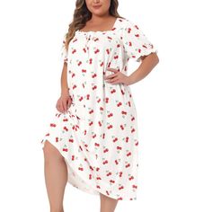 Description: This long nightgown with a square neck and short sleeves is made of soft and comfortable fabric, suitable for family pajama parties, daily life, out shopping, etc. The cute and fashionable pattern and bow neckline on the chest make this pajama smarter and more interesting, with a comfortable and loose fit. Designed specifically for plus-size women and designed to provide comfortable clothing for plus-size girls. provide you with a good shopping experience. Casual Nightgown For Pajama Party In Spring, Summer Short Sleeve Nightgown For Pajama Party, Summer Nightgown For Pajama Party With Relaxed Fit, Relaxed Fit Summer Nightgown For Pajama Party, Spring Nightgown For Pajama Party With Short Sleeves, Summer Short Sleeve Nightgown For Bedtime, Spring Short Sleeve Nightgown For Pajama Party, White Short Sleeve Nightgown For Pajama Party, White Short Sleeve Nightgown For Sleepover