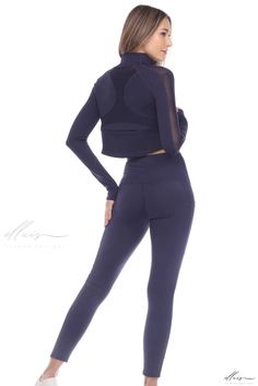 Elluis - Long Sleeve Activewear Cropped Jacket with Thumb Hole for Women High Stretch Long Sleeve Outerwear For Layering, Fitted Track Jacket For Workwear In Athleisure Style, Sporty Fitted Cropped Jacket With Long Sleeves, Athleisure Long Sleeve Cropped Jacket For Fall, Fall Athleisure Cropped Long Sleeve Jacket, Fall Long Sleeve Cropped Athleisure Jacket, Blue Silhouette, Tops Pattern, Long Sleeve Activewear