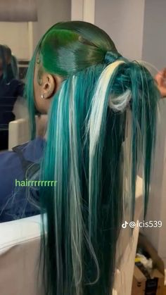 Green To Purple Hair, Emerald Hair Black Women, Blue Black Hair Black Women, Skunk Stripe Hair Locs, Blue And Blonde Locs, Teal Braids Black Women, Teal And Blonde Hair, Teal Hair Black Women, Green And Blonde Braids